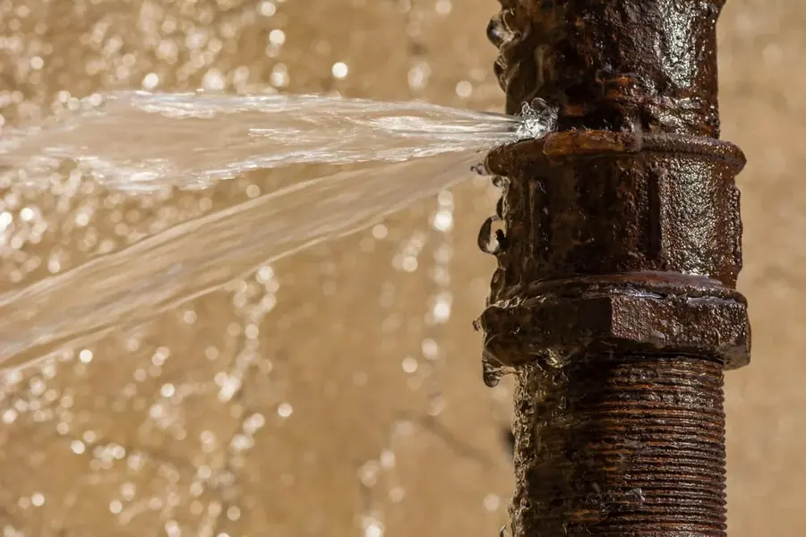 Water spraying from a burst pipe inside a Dallas home wall